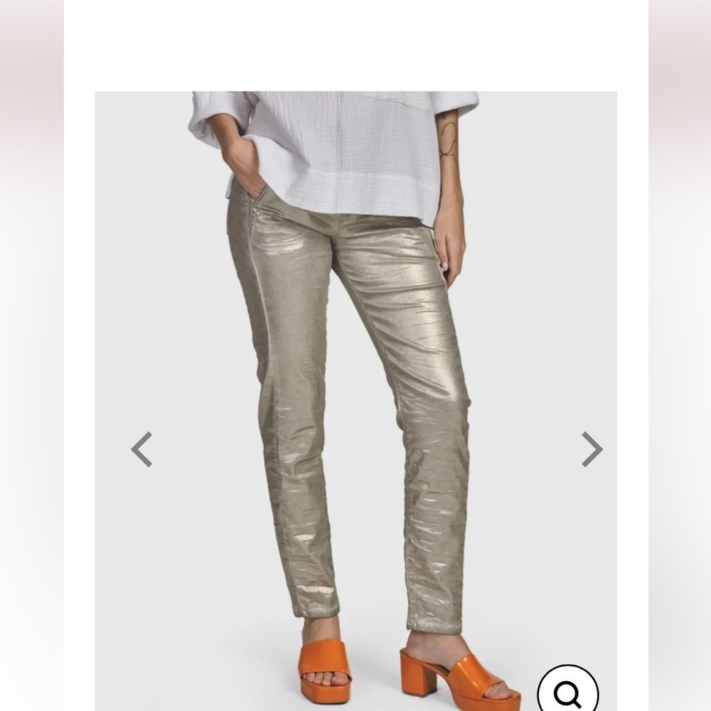 Alembika Iconic Stretch Jeans Metallic Gold Luster Stretchy Women's Drawstring